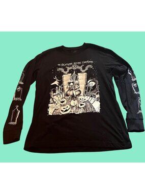 Disney Tim Burtons The Nightmare Before Christmas Black Long Sleeve Shirt Size M